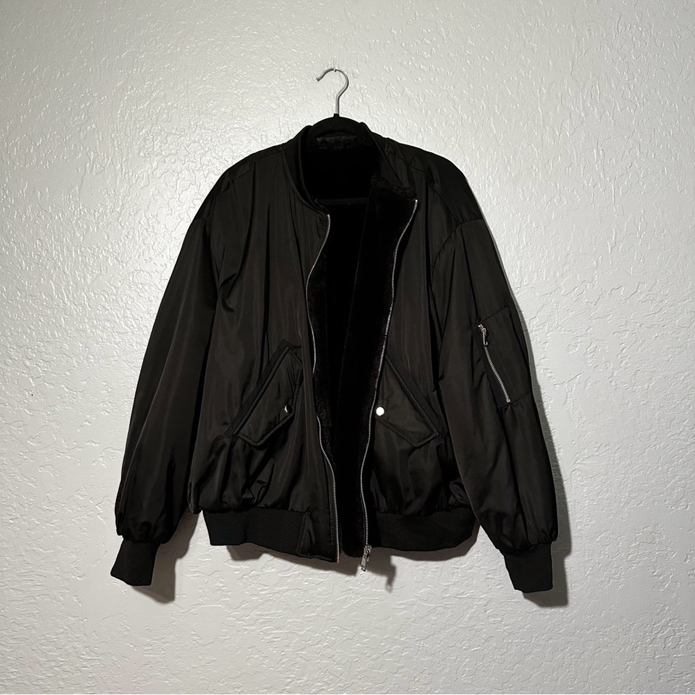 Zara Oversized Faux Fur Reversible Bomber Jacket